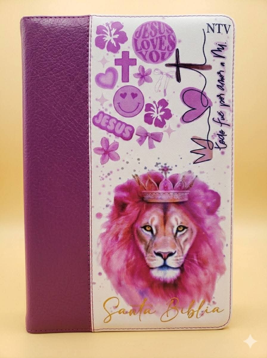 Biblia NTV con cremallera diseño león cristiana portátil fácil de transportar